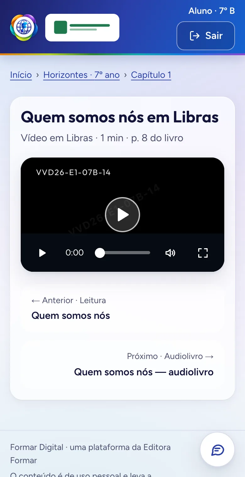 O vídeo em Libras de um capítulo (dados de exemplo)